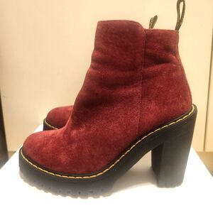 Doc Dr. Martens "Magdalena" Burgundy Suede Chunky Heel Ankle Boots Sz.6 Ret $160